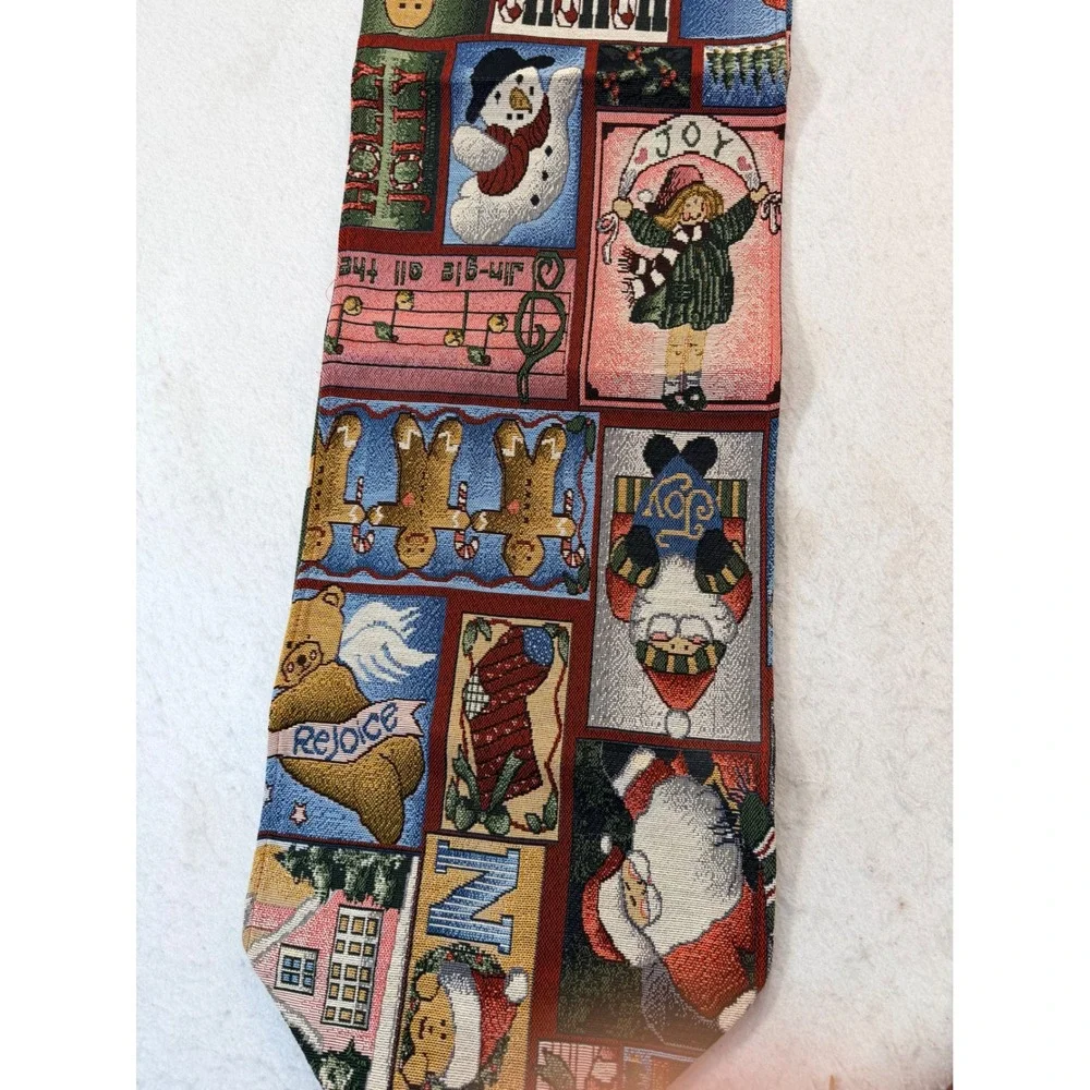 Christmas Tapestry Table Runner Santa Gingerbread Snowman Noel Woven Tassels 82